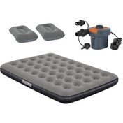 Resim Bestway Ultra Queen 2 Kişilik Şişme Yatak + Elektrikli Pompa ve Yastık Hediyeli - Gri 191x137x22 CM - 671GZ BW145 