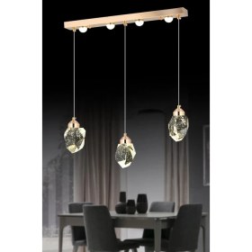 Resim Istanbul Avize Liya 3'lü Gold Yemek Masası 3 Renk Ledli Lüx Avize 