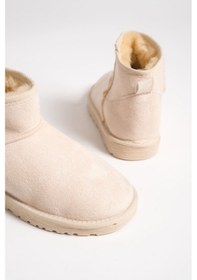 Resim Jolıe Bağcıksız Düz Taban İçi Kürklü Kısa Süet Kadın Bot Skt - Krem Krem 