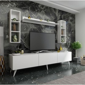 Resim MobilyaFırsat Ideal Tv Ünitesi Duvar Raflı Q7808-1 Beyaz 