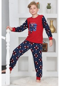 Resim Yeni Sezon Sonbahar/kış Erkek Çocuk Skate 8 Desenli Polar Pijama Takımı 4536 Kırmızı 