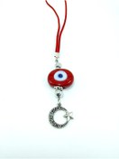 Resim biuti Kırmızı Nazar Boncuğu Araba Dikiz Ayna Süsü Metal Ay Yıldızlı El Yapımı Cam Danagözü Hediyelik 