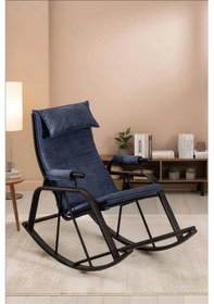 Resim Sallanan Sandalye, Metal Ayaklı Tv Koltuğu, Sallanır Dinlenme Koltuğu, Demonte Sallanan Berjer Lacivert 
