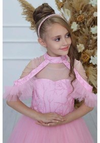 Resim Riccotarz Kız Çocuk Göğsü Simli Jakar Detaylı Çıkarılabilir Yaka Omuzları İncili Kolsuz Pembe Abiye Pembe 