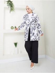 Resim VOLT CLOTHİNG Kadın Çiçek Desenli Kapamasız Kuşaklı Kimono Takım 