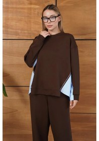 Resim Kontrast Detaylı Oversize Eşofman Takımı Kahve 