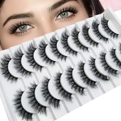 Resim Doğal Uzun ve Kalın Kirpikler - 10 Çift, Dolgun Parça Kabarık ve Göz Alıcı Uzun Kirpikler, Dayanıklı ve Göz Kamaştırıcı Etkili 