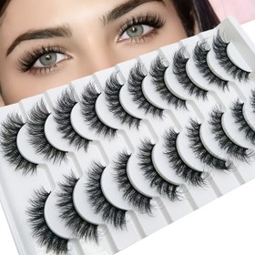 Resim Doğal Uzun ve Kalın Kirpikler - 10 Çift, Dolgun Parça Kabarık ve Göz Alıcı Uzun Kirpikler, Dayanıklı ve Göz Kamaştırıcı Etkili 