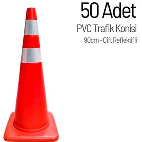 Resim 50'li Pvc Trafik Konisi Seti 90 Cm Çift Reflektifli -3732 