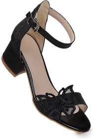 Resim KARAMAZI Zete Kum Simli Kız Çocuk 4 Cm Topuklu Sandalet Abiye Ayakkabı 