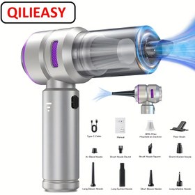 Resim 16000Pa Yüksek Güçlü El Tipi Kuru ve Islak Süpürge, 100W Fırçasız Yüksek Güçlü Temizleyici ve Hava Toz Giderici, 4'ü 1 Arada Klavye Taşınabilir Süpürge, Mini El Tipi Süpürge, Araba Ev Kullanımı İçin Uygun, QILIEASY 
