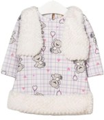 Resim Bupperkids Kız Bebek Ayıcık Desenli Ekoseli Yelekli Lila Elbise 001 