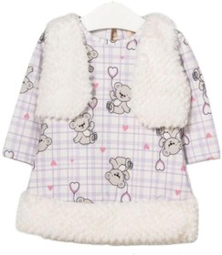 Resim Bupperkids Kız Bebek Ayıcık Desenli Ekoseli Yelekli Lila Elbise 001 