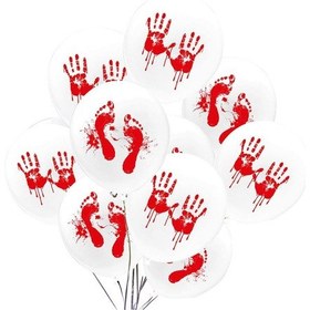 Resim Suntek 12 Parça Kanlı Avuç Içi Ayak İzleri Lateks Balonlar Beyaz - Kırmızı 