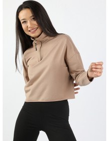 Resim Kadın Yarım Balıkçı Yarasa Kol Sweatshirt Bej 