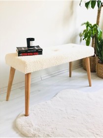 Resim PUFANNA Ahşap Ayaklı Handmade Geniş Oturum Alanlı Krem Pofidik Puf Bench Koltuk 