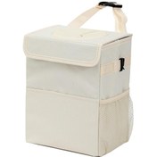 Resim Bej Araba Çöp Kutusu 20x15x25 Cm Kapaklı Sızdırmaz Araba Çöp Kutusu 3 Saklama Cebi Askılı Su Geçirmez Araba Çöp Torbası Suv İçin 