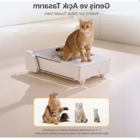 Resim Açık Tasarımlı Akıllı Kedi Tuvaleti, Mobil Uygulama İle Kontrol Ve Sessiz Çalışma Açık Ahşap 