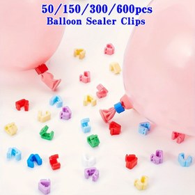 Resim 50/150/300/600 adet Balon Bağlama Klipsi, Balon Bağlama Aracı, Balon Aksesuarları, Daha Hızlı Düğüm Bağlama Aracı, Parti Aksesuarları, Düğün Doğum Günü Yıldönümü Parti Dekor Malzemeleri 