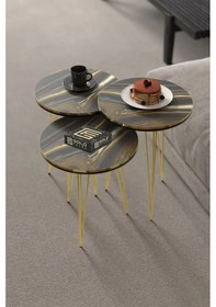 Resim Uslucan Alışveriş Orta Sehpa Elips Ceviz Siyah Tel Ayak Çok Renkli 