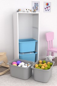 Resim Pratico Cara 4 Derin Sepetli Çok Amaçlı Oyuncak Dolabı Mutfak Kiler Dolabı Mavi Gri 