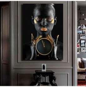 Resim Kanvas Tablo Saatli Afrikalı Kadın 