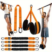 Resim Ayarlanabilir Direnç ve Yükseklik ile Ağır Hizmet Tipi Çekme Yardımcı Bantlar - Başlangıç Seviyesi İçin Çift Sabit Ayak Destek Pedalları Dahil, Turuncu/Siyah 