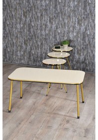 Resim Zigon Sehpa Ve Orta Sehpa Kr Set Çift Gold Krem Metal Diğer 