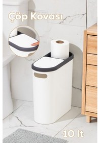 Resim Porsima M-325 Çöp Kutusu Banyo Mutfak Çöp Kovası Kapaklı Banyo Çöp Kovası 10lt Beyaz 