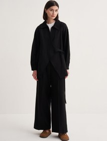 Resim Kadın Dökümlü Pamuklu Yakalı Kimono Siyah - STD 