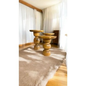 Resim Wood Wooden Ahşap 3lü Set Vazo Model Mantar Yan Sehpa Modern Tütün Renk Fiskos 