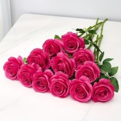 Resim 12 Çiçek Sarmalı Sıcak Pembe Yapay Çiçekler Uzun Çiçek Sarmalı ve Yeşil Yapraklar - Düğünler, Nişanlar ve Şık Dekorasyonlar için Mükemmel, Düğün Dekorasyonu | Zarif Çiçek Düzenlemesi | Dayanıklı Kumaş Çiçekler, Yapay Çiçekler 