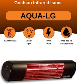 Resim Goldsun Aqua 2000 Watt GSA20LG Düşük Işıklı Kumandasız Suya Dayanıklı Elektrikli İnfrared Isıtıcı-Siyah - Siyah 