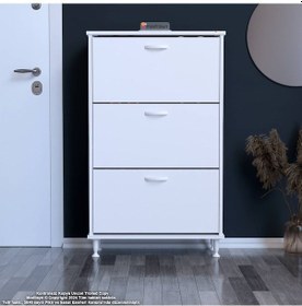 Resim Modilayn Varbi Antre Hol 52 X 119 X 25,5 Cm Lik 2 Düşer Kapak 4 Göz Bölmeli Ayakkabılık Beyaz 
