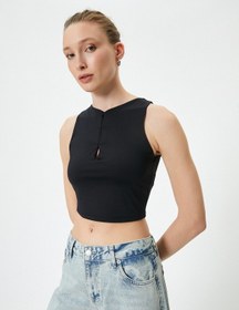 Resim Koton Crop Atlet Pencere Detaylı Bisiklet Yaka Slim Fit Siyah 4sak10692ek Siyah 
