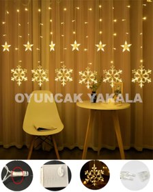 Resim oyuncak yakala Dekoratif 12 Sarkıt Kar tanesi Perde Led Günışığı 8 Animasyonlu 