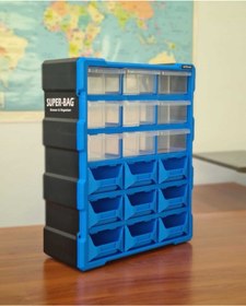 Resim Süper Bag Monoblok Avadanlık Ve Çekmece 18 Gözlü Seti Hobby Organizer Düzenleyici 9 Çekmece 9 Avadanlık Mavi 