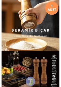 Resim Technojet 1 Adet 22cm Doğal Ahşap Karabiber Tuz Kahve Baharat Öğütücü Ahşap Değirmen Tuzluk Biberlik 