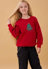 Resim Kız Çocuk Bisiklet Yaka Nakış Detaylı Kışlık Sweatshirt - Gri Melanj / 10-11 Yaş 