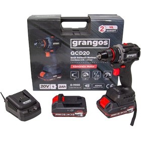 Resim Grangos GCD20-T2 20V 2 Ah Çift Akülü Darbesiz Kömürsüz Matkap 45 Nm 
