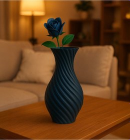 Resim Spiral Elegans Vazo, Çizgili Vazo Dekoratif Çiçeksiz Pinterest Hediyelik, Dekoratif 3d Baskı Vazo Lacivert 