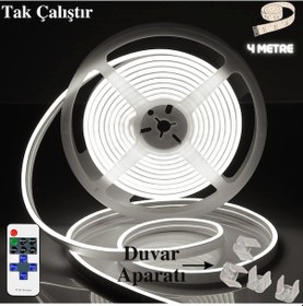 Resim Neon Esnek Şerit Led Tak Çalıştır Kumandalı - Beyaz 4 Metre 