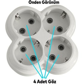 Resim NZB Topraklı Çocuk Korumalı Çoklu Golyat 4 Lü Grup Priz Çoğaltma Dörtlü Fiş Piriz Sıva Üstü 