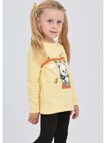 Resim Toontoy Kız Çocuk Sallanan Panda Baskılı Sweatshirt Açık Sarı 