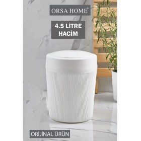 Resim 4.5 Lt Beyaz Çizgi Desen Banyo, Mutfak, Ofis Çöp Kovası. 