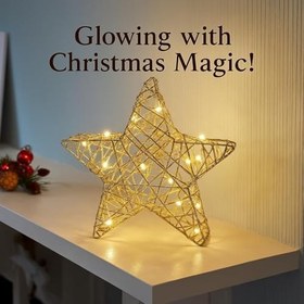 Resim Yapay Noel Dekoru 345 cm Büyük LED Işıklı Altın Yıldızlı Noel Dekorasyonu Yılbaşı Süsü Yılbaşı Hediyeleri 