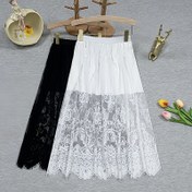 Resim Şık Dantel Yüksek Bel Midi Etek - Çiçek Desenli Katlı Fırfırlı Etek Ucu, Siyah & Beyaz, Sadece Elde Yıkama için Düğünler, Randevular & Resmi Etkinlikler, Dantel Etek, Düğün Kıyafeti, Kadın Tarzı, Detaylı İşçilik, Şık Kadınlar 