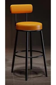 Resim J&S QUALİTY Montaj Gerektirmez Hazır Bar Sandalyesi Ikea ,siyah Metal Turuncu 75 Cm Oturum Yüksekliği 