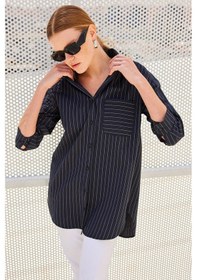 Resim Gabria Tek Cep Arkası Uzun Gömlek Siyah 