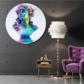 Resim Gaagart Yuvarlak Temperli Gerçek Cam Tablo Renkli Antik Kadın Heykeli, 70 X 70 